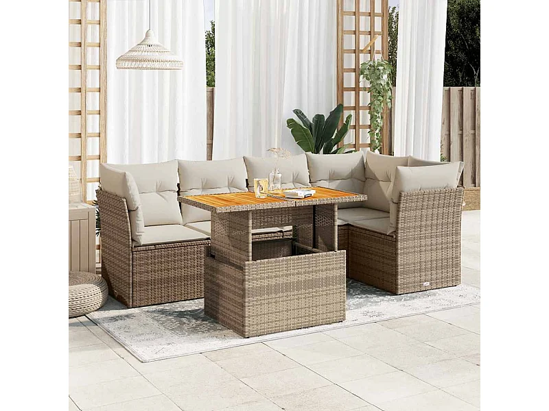 Set Divano da Giardino 6 pz con Cuscini Beige in Polyrattan
