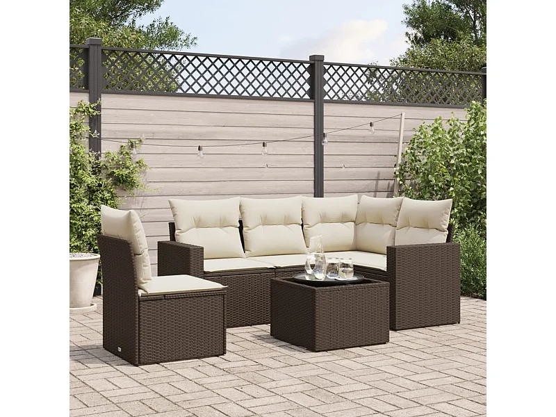 Set Divani da Giardino 6 pz con Cuscini Marrone in Polyrattan