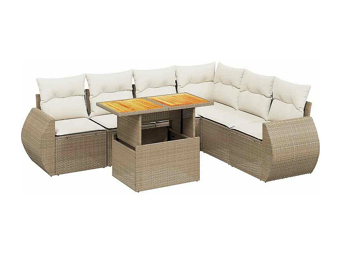 Salon de jardin avec coussins 7 pcs beige résine tressée