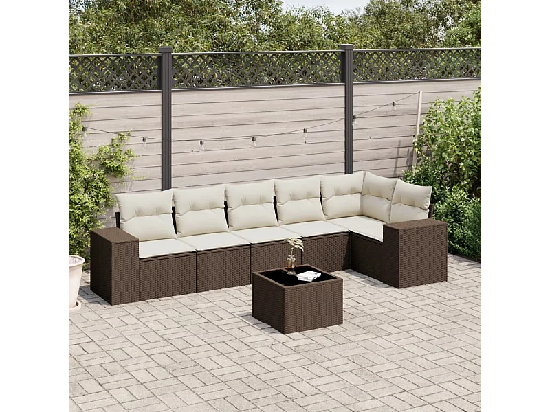 7-tlg. Garten-Sofagarnitur mit Kissen Braun Poly Rattan