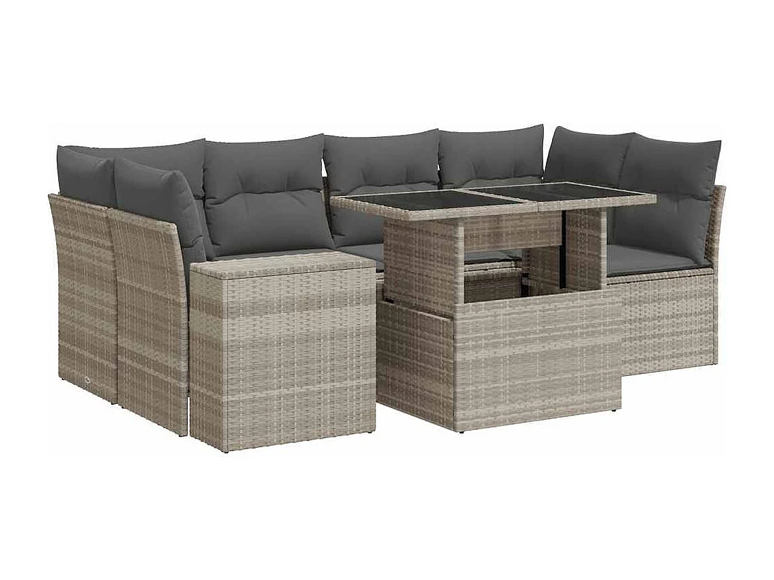 Salon de jardin avec coussins 7 pcs gris clair résine tressée