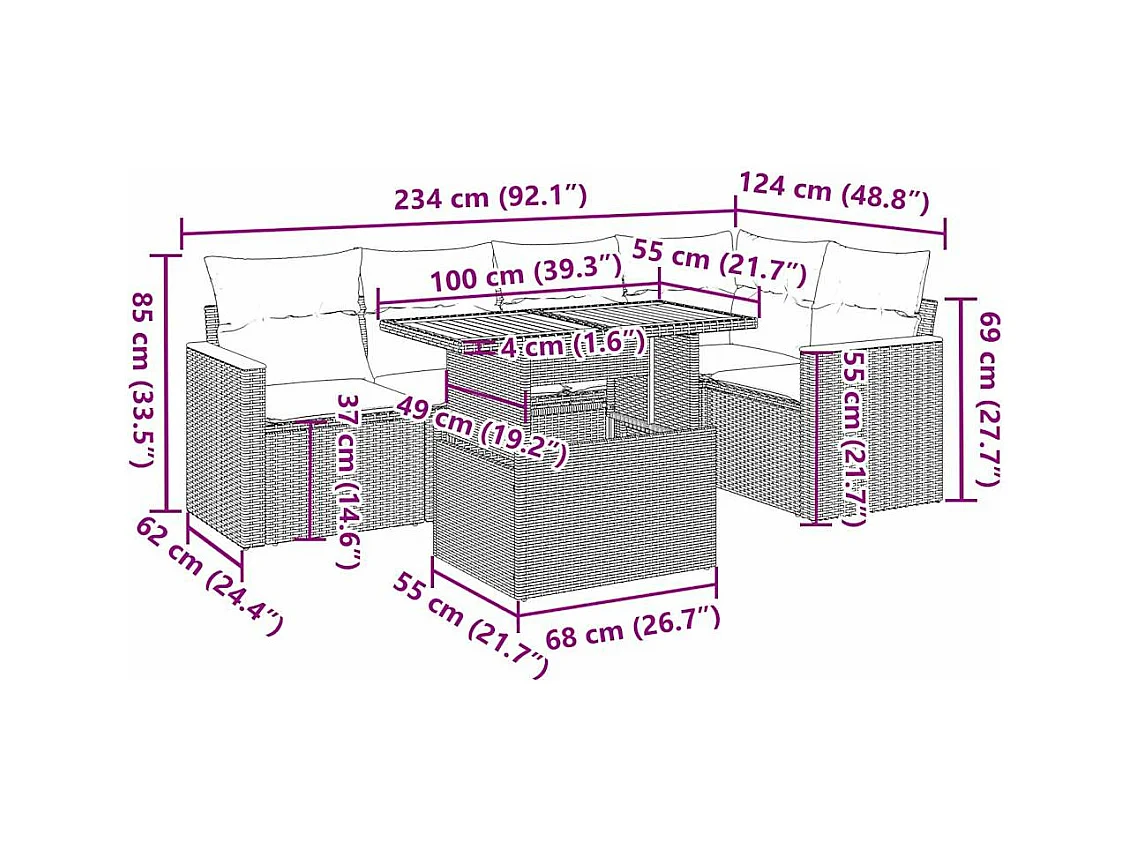 6-tlg. Garten-Sofagarnitur mit Kissen Beige Poly Rattan Akazie