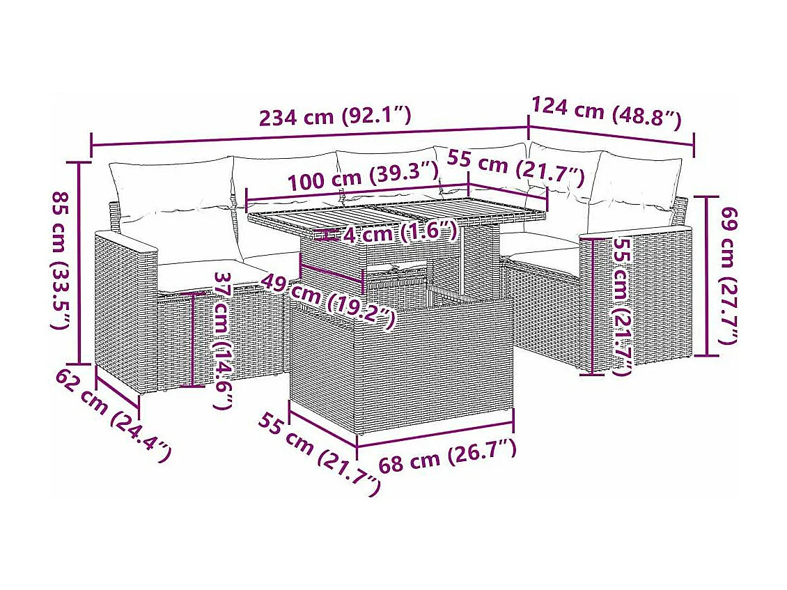 Set Divano da Giardino 6 pz con Cuscini Beige Polyrattan Acacia