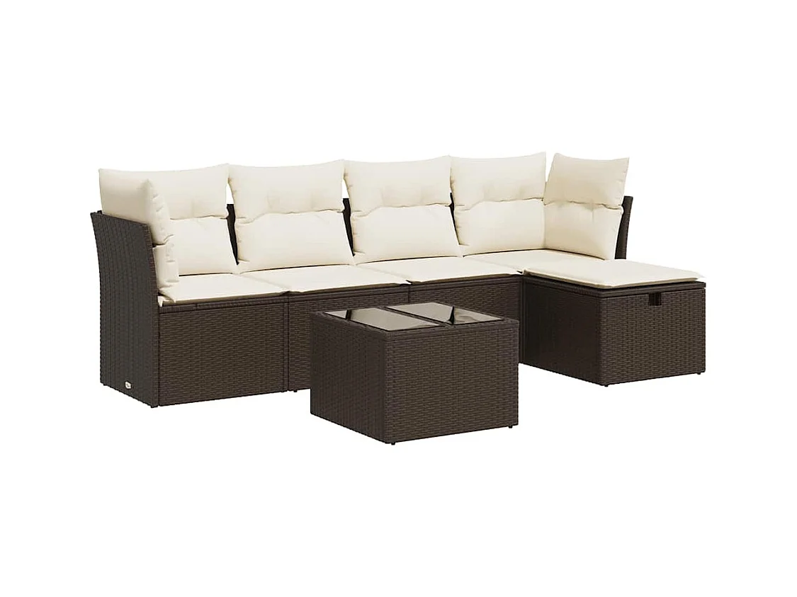 6-delige Loungeset met kussens poly rattan bruin