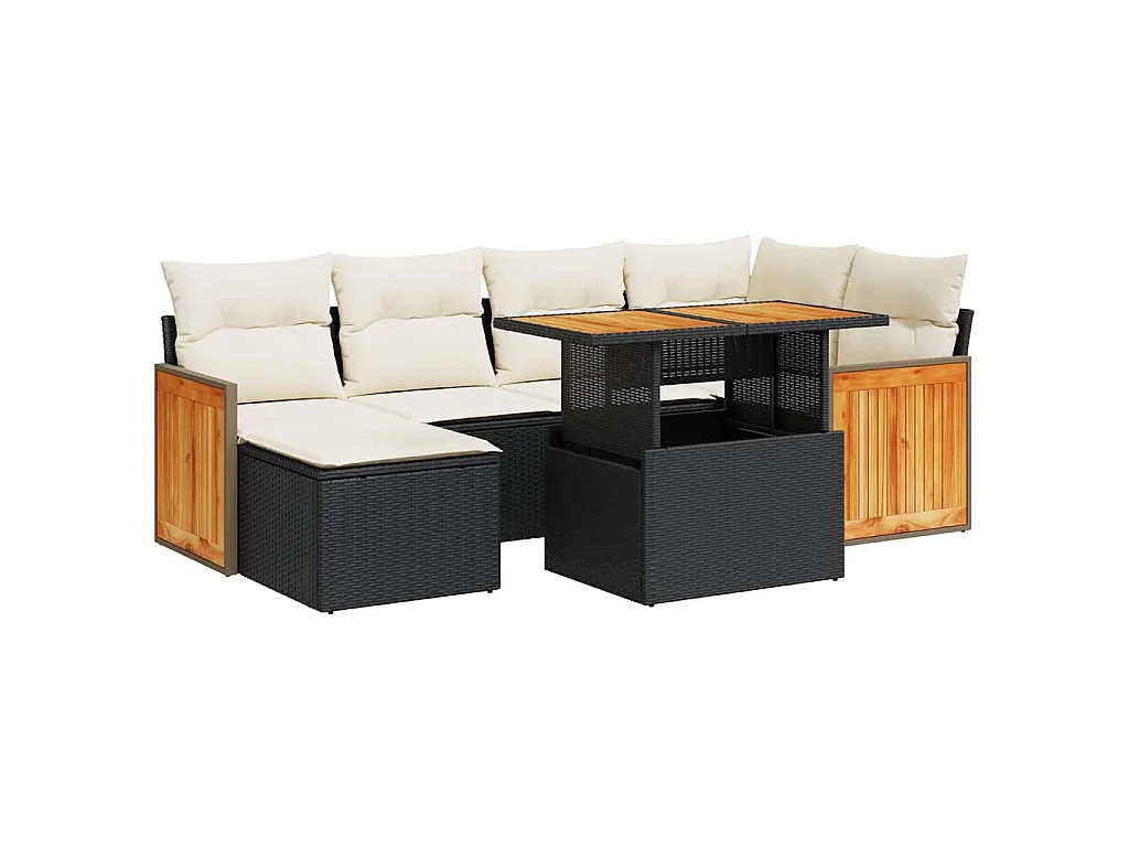 Set Divani da Giardino con Cuscini 7pz Nero Polyrattan Acacia