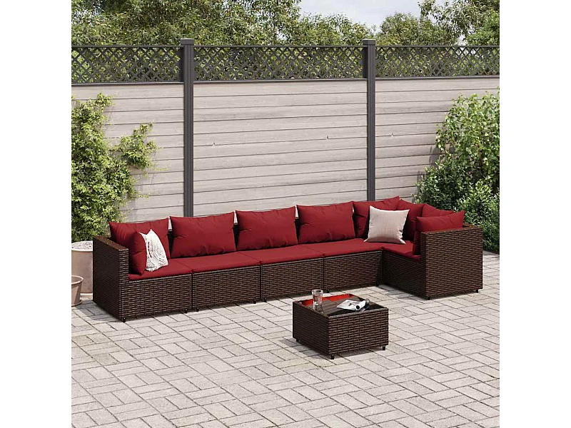 7-tlg. Garten-Lounge-Set mit Kissen Braun Poly Rattan