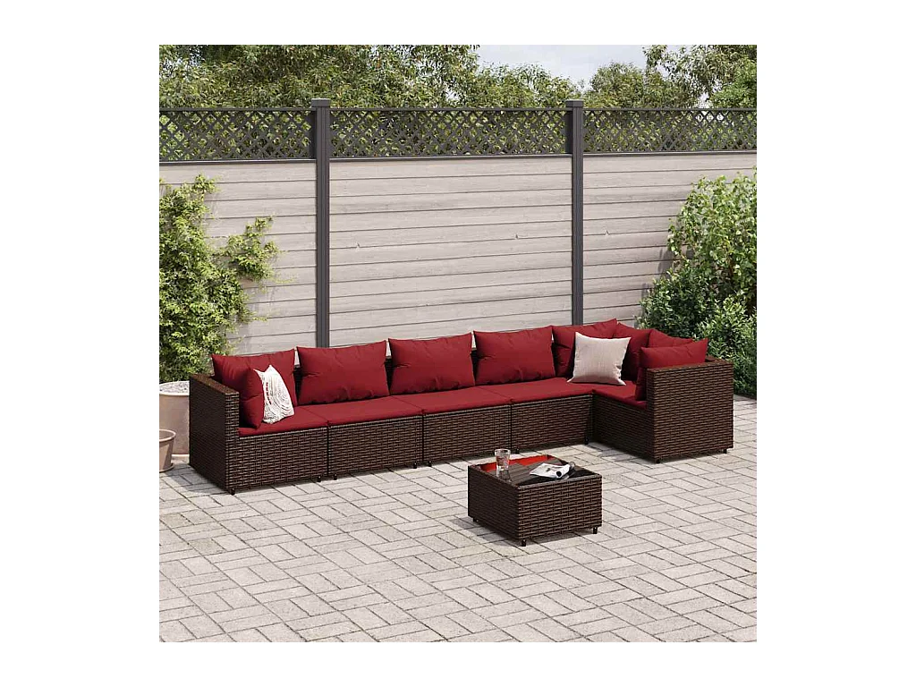 Set Divani da Giardino 7 pz con Cuscini in Polyrattan Marrone