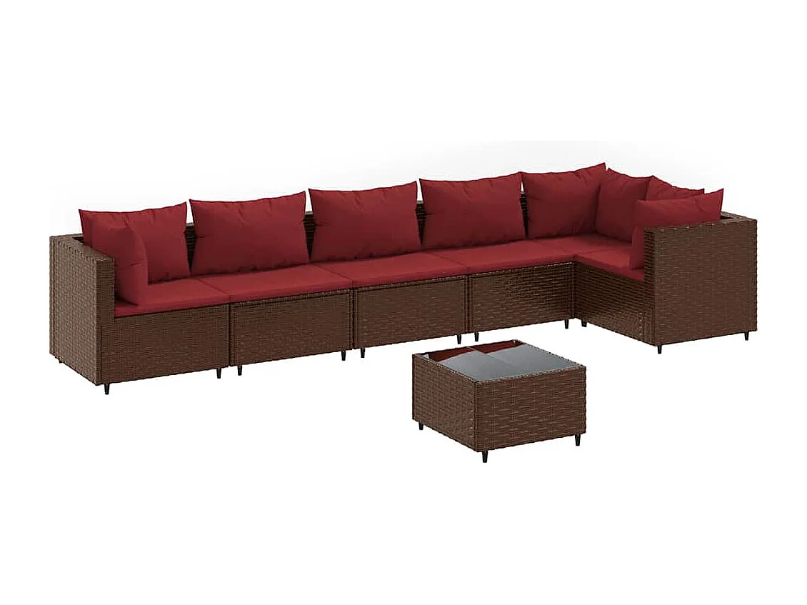 Set muebles de jardín 7 piezas y cojines ratán sintético marrón