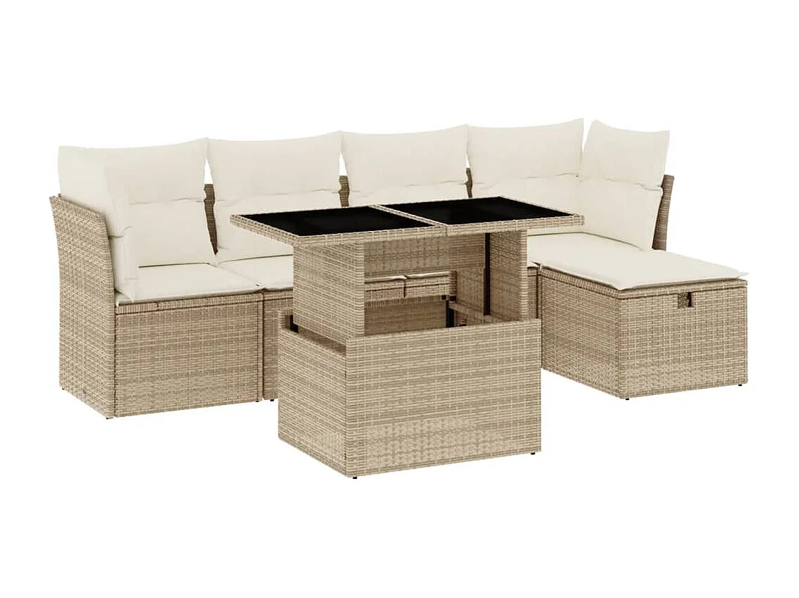 Salon de jardin avec coussins 6 pcs beige résine tressée