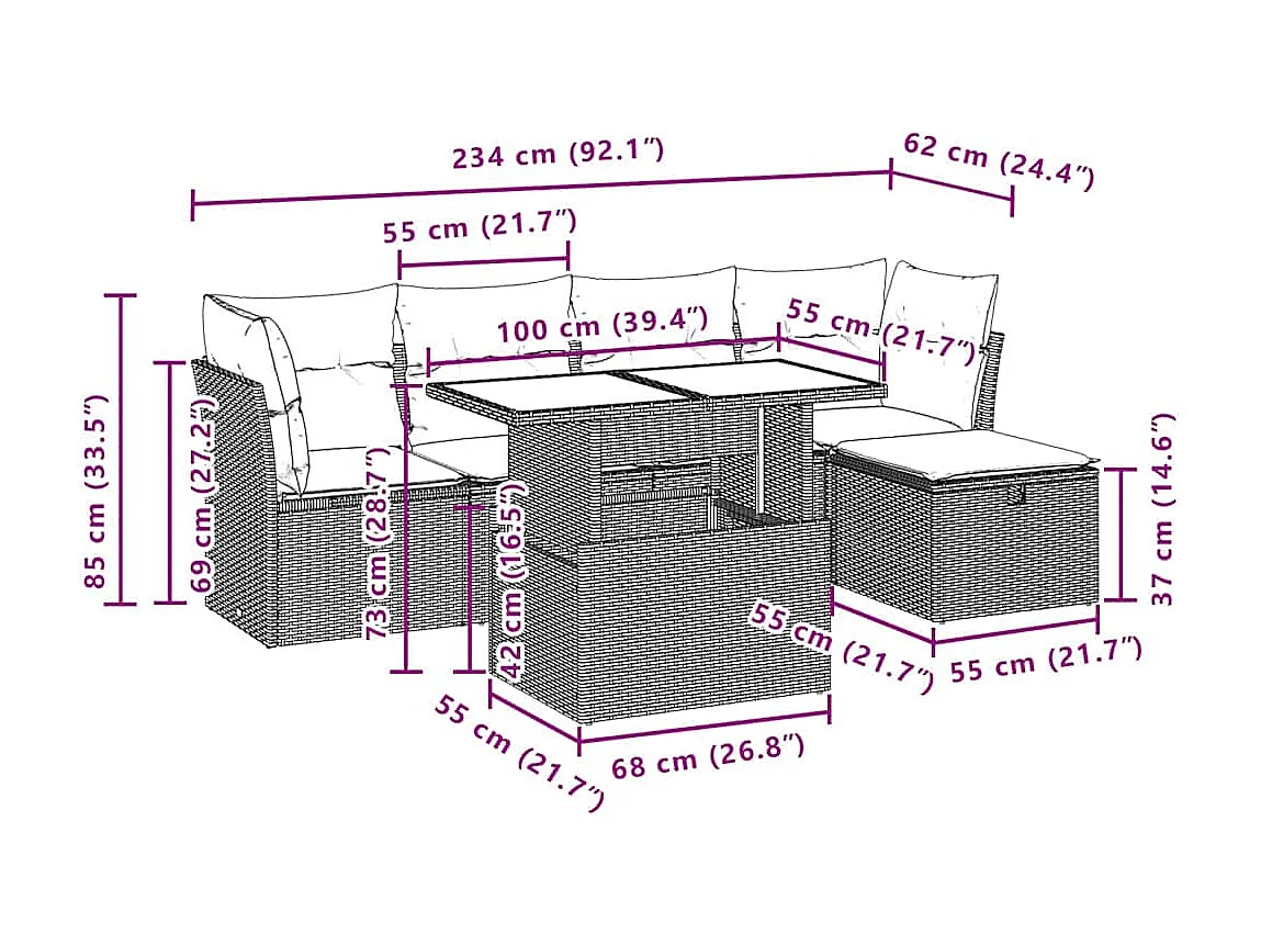 Salon de jardin avec coussins 6 pcs beige résine tressée
