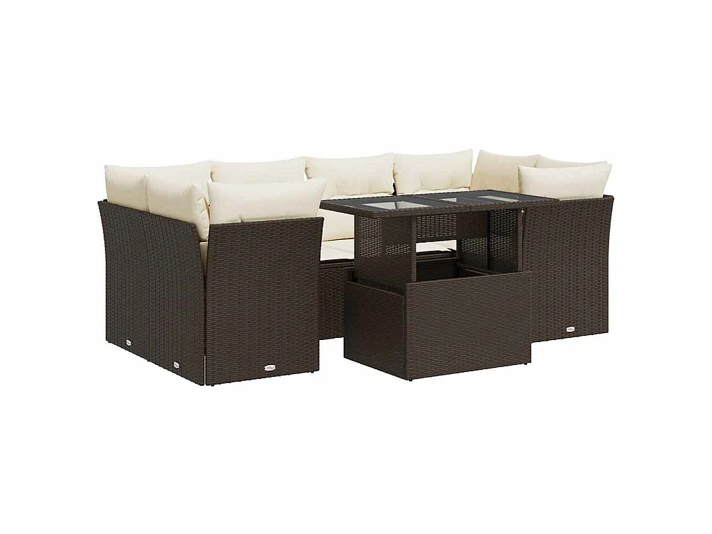 7-delige Loungeset met kussens poly rattan bruin