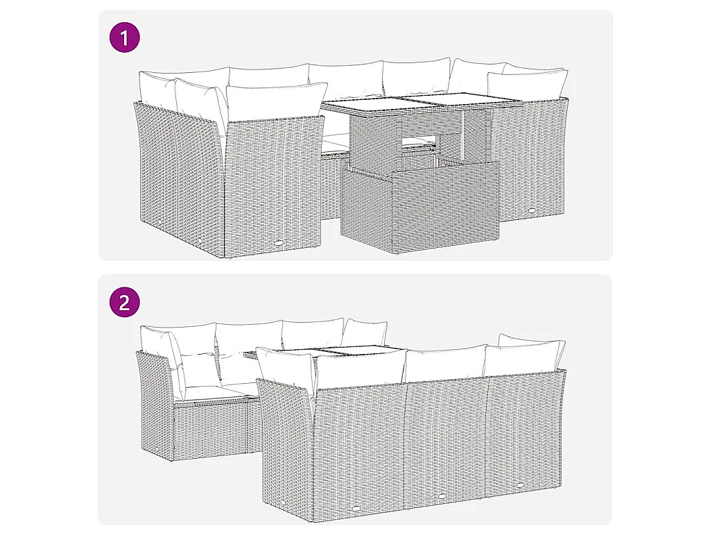 7-delige Loungeset met kussens poly rattan bruin
