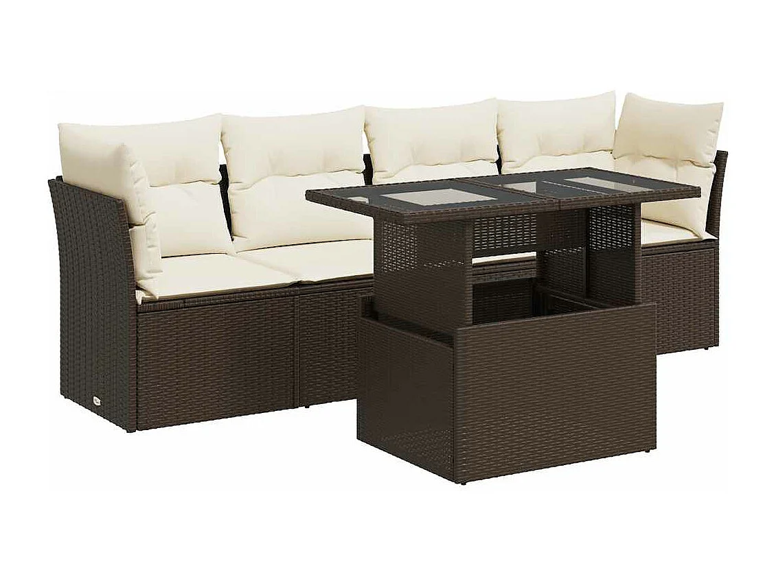 Salon de jardin avec coussins 5 pcs marron résine tressée