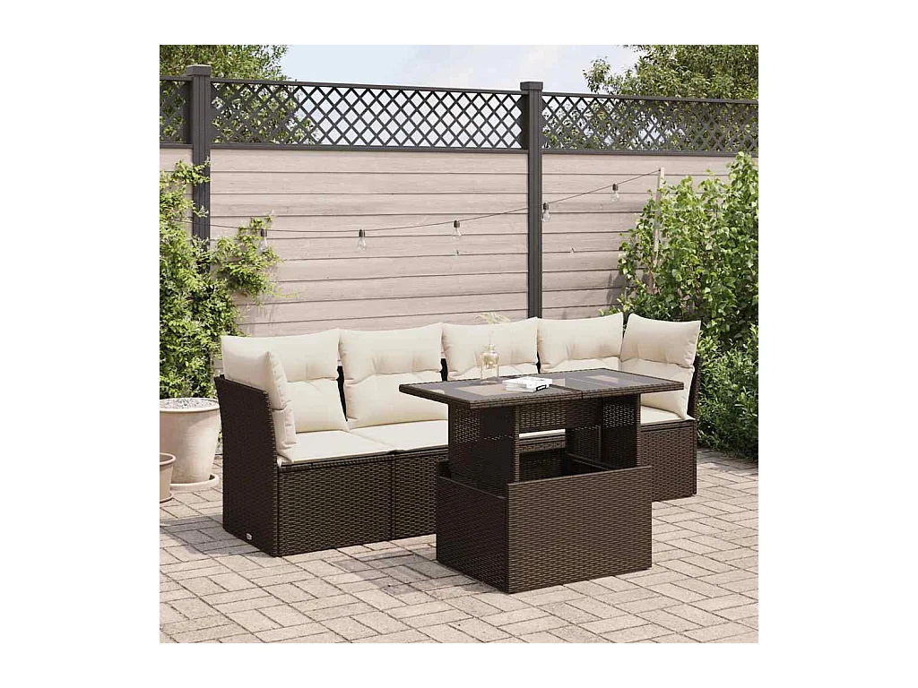 5-delige Loungeset met kussens poly rattan bruin