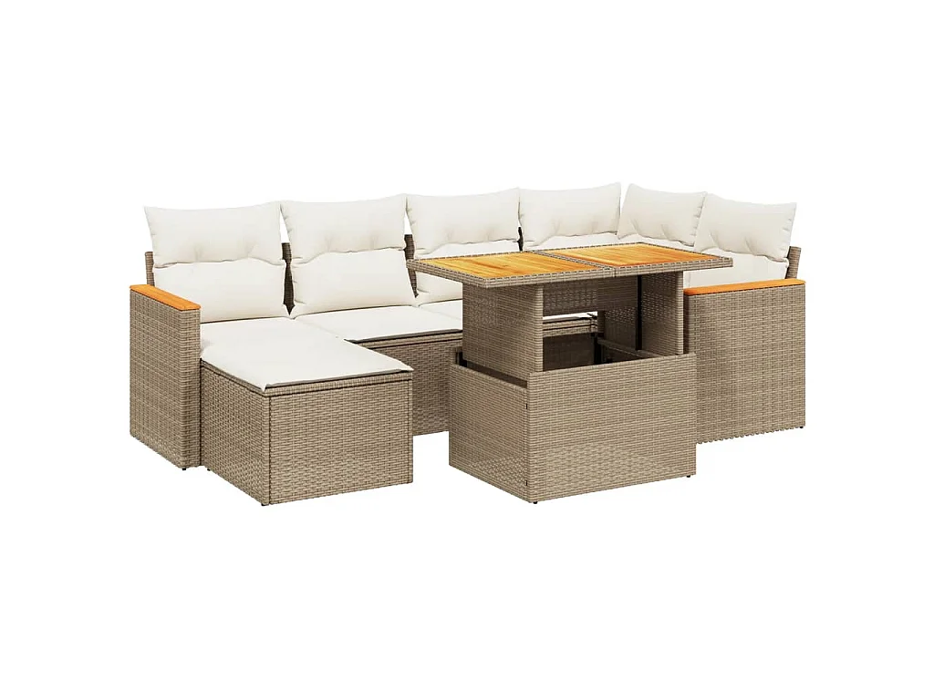 Set Divani da Giardino 7 pz con Cuscini Beige in Polyrattan