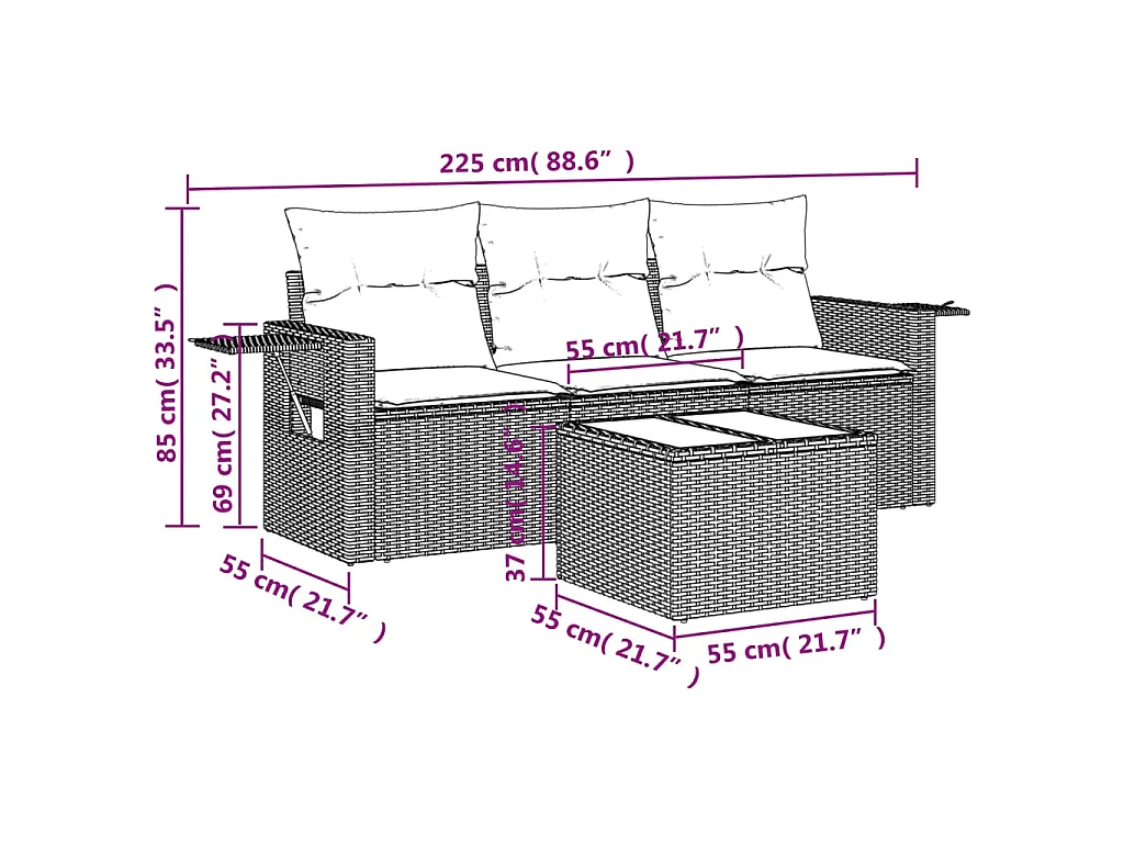 Set Divano da Giardino 4 pz con Cuscini Beige in Polyrattan