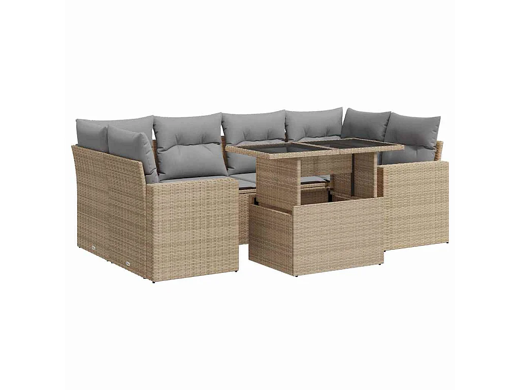 Set Divani da Giardino 7 pz con Cuscini Beige in Polyrattan