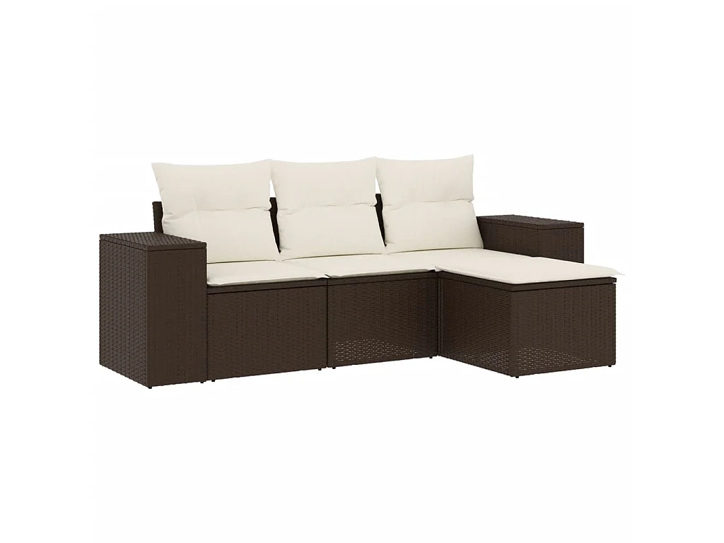 Set Divano da Giardino 4 pz con Cuscini Marrone in Polyrattan