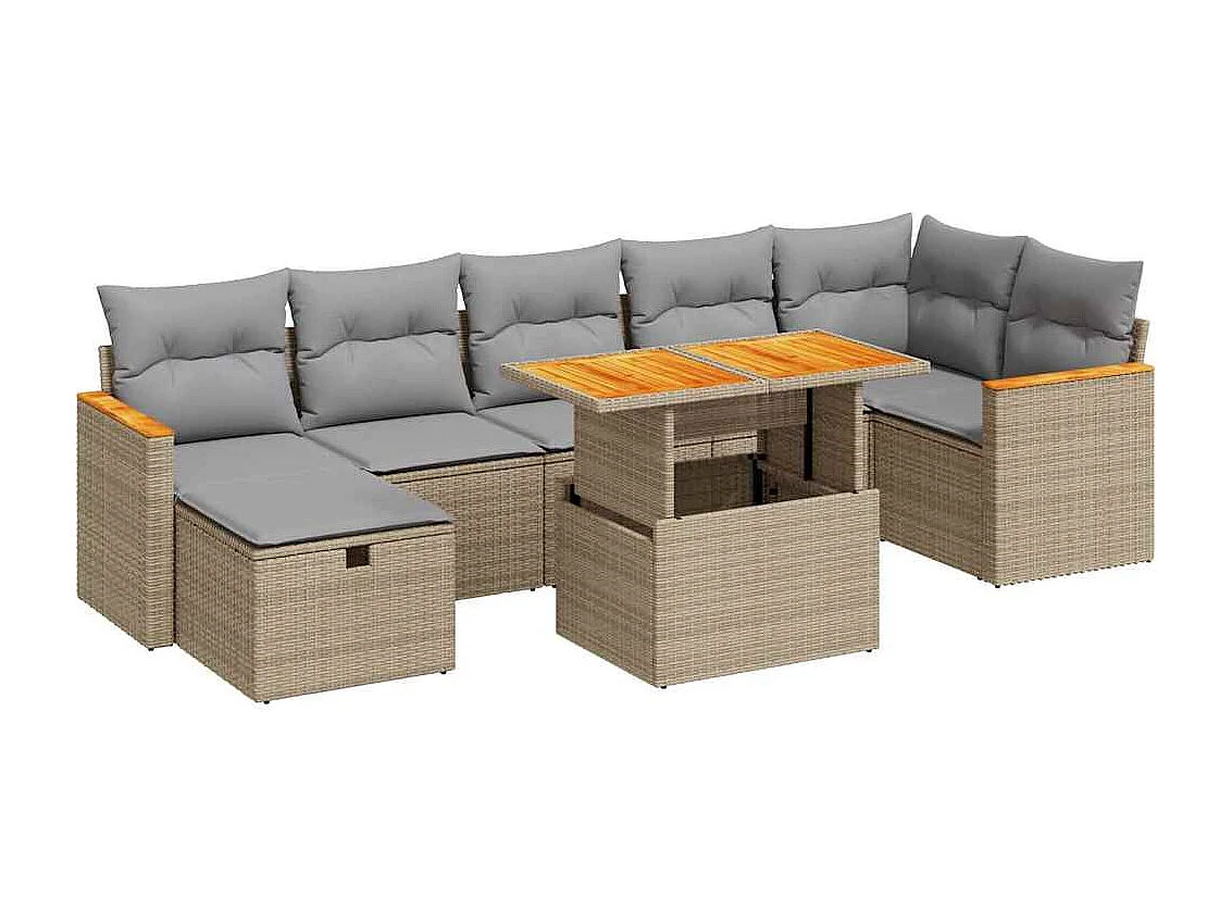 Set Divano da Giardino 5 pz con Cuscini Beige in Polyrattan