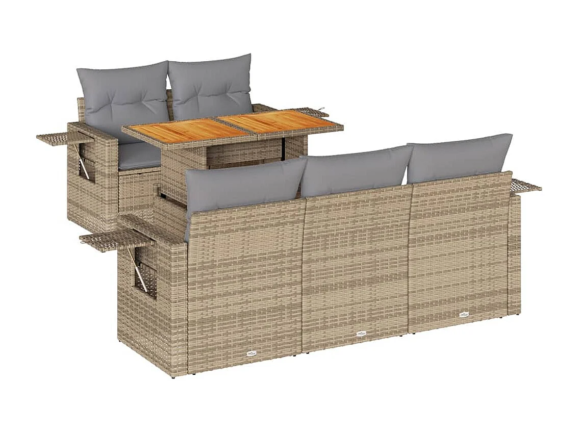 6-tlg. Garten-Sofagarnitur mit Kissen Beige Poly Rattan
