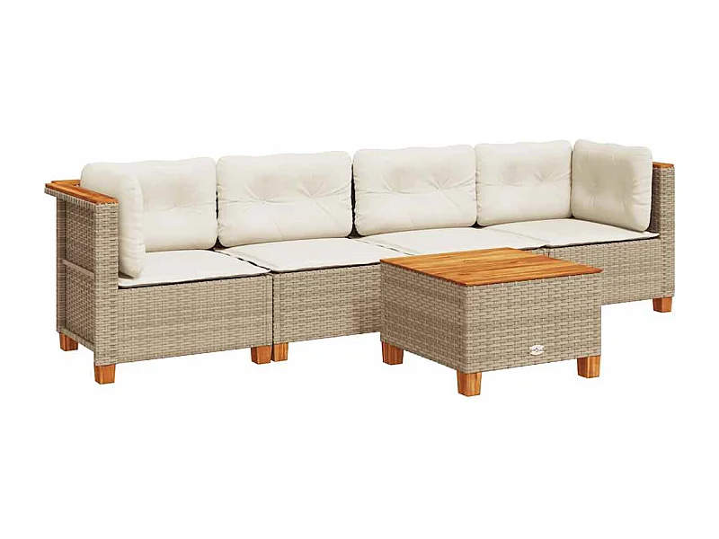 Salon de jardin avec coussins 5 pcs beige résine tressée