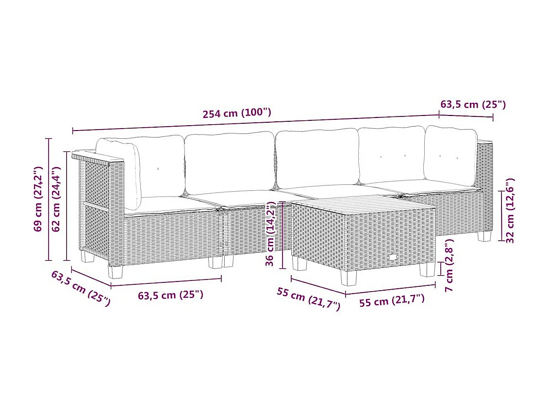 Salon de jardin avec coussins 5 pcs beige résine tressée