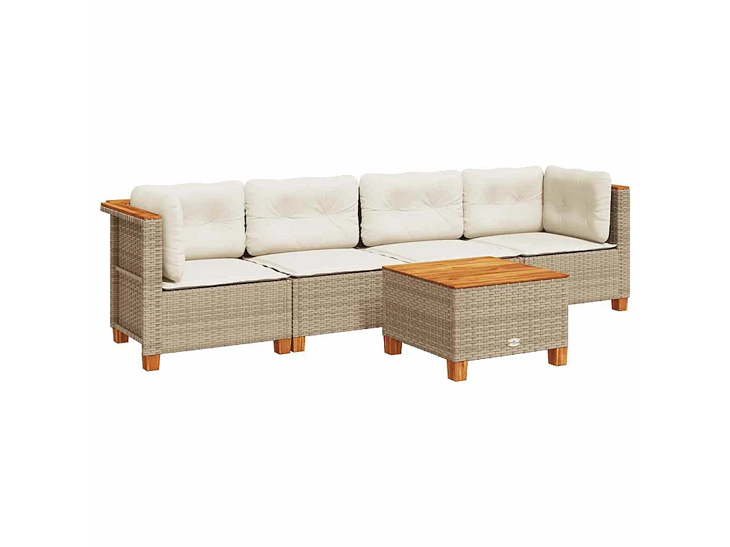 Set Divano da Giardino 5 pz con Cuscini Beige in Polyrattan