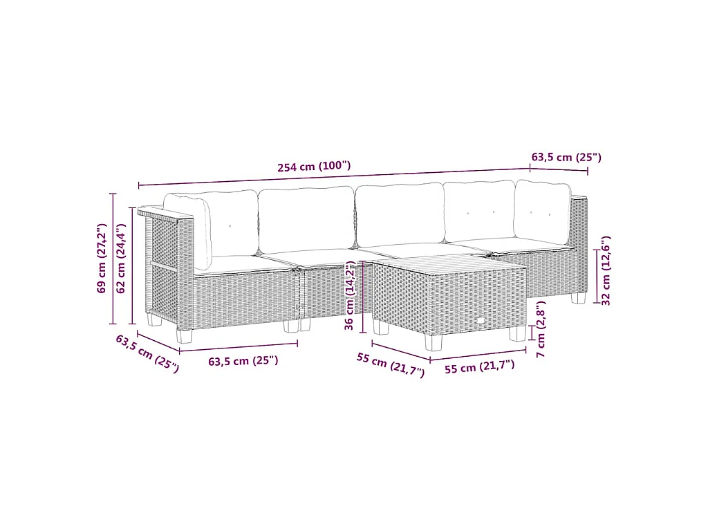 Set Divano da Giardino 5 pz con Cuscini Beige in Polyrattan