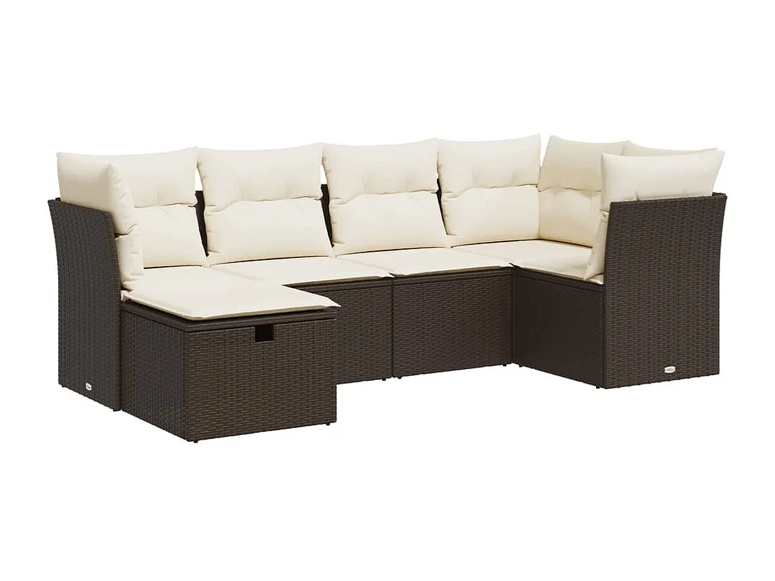 Salon de jardin avec coussins 6 pcs marron résine tressée