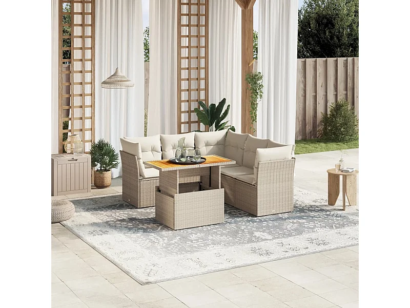 5-tlg. Garten-Sofagarnitur mit Kissen Beige Poly Rattan