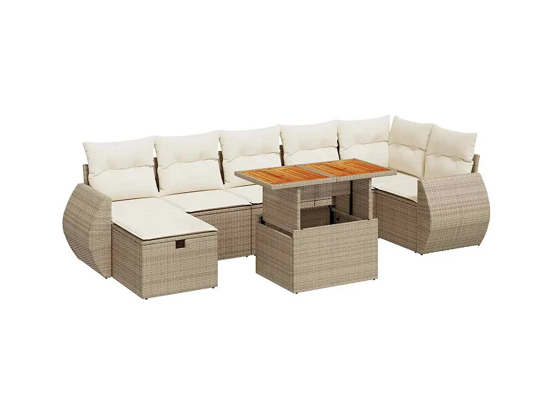 Salon de jardin avec coussins 5 pcs beige résine tressée acacia