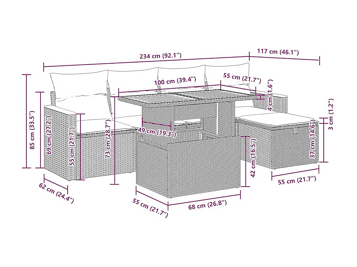 6-tlg. Garten-Sofagarnitur mit Kissen Beige Poly Rattan