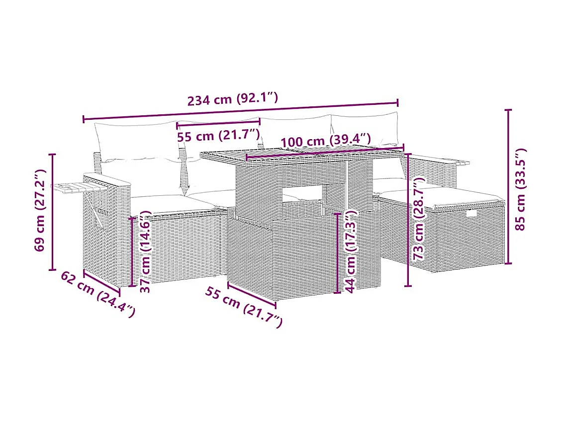 6-tlg. Garten-Sofagarnitur mit Kissen Beige Poly Rattan