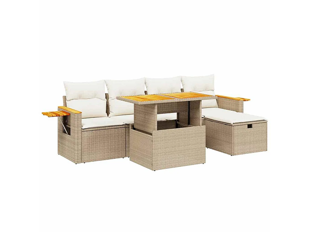 Set Divano da Giardino 6 pz con Cuscini Beige in Polyrattan
