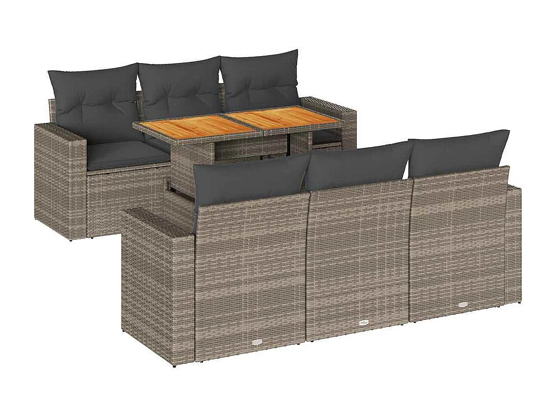 7-delige Loungeset met kussens poly rattan grijs