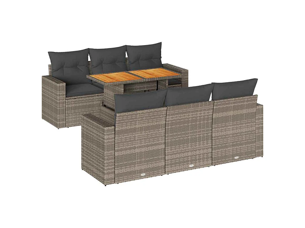 Salon de jardin avec coussins 7 pcs gris résine tressée