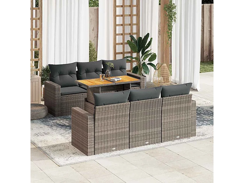 7-delige Loungeset met kussens poly rattan grijs