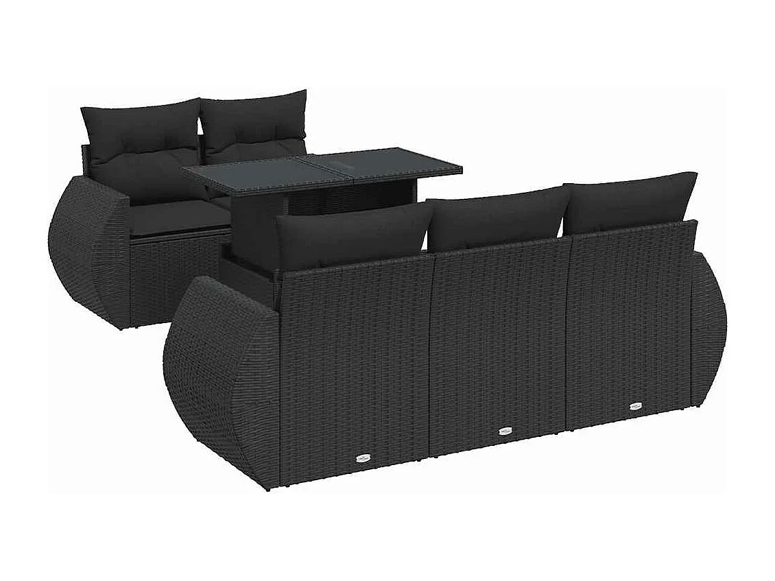6-delige Loungeset met kussens poly rattan zwart