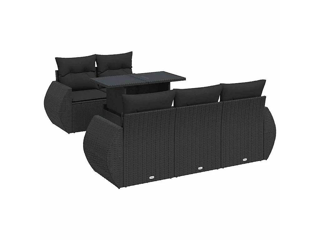 Salon de jardin 6 pcs avec coussins noir résine tressée