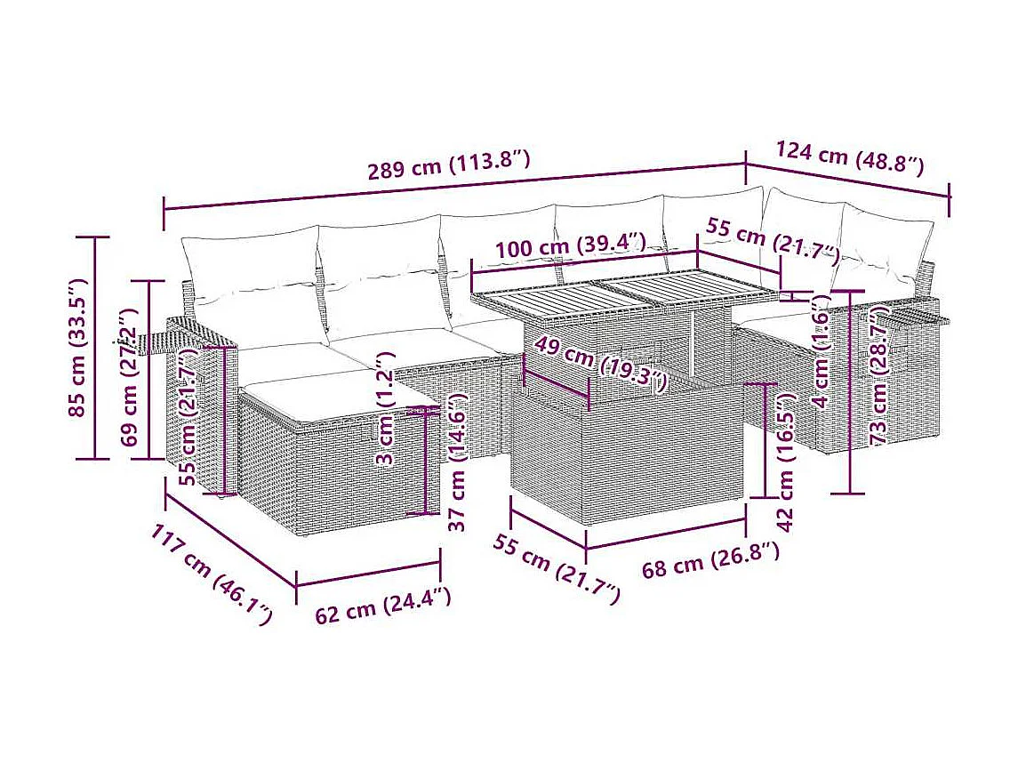 Set Divani da Giardino 5 pz con Cuscini Nero Polyrattan Acacia