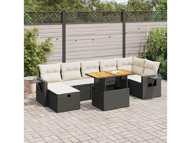 Set Divani da Giardino 5 pz con Cuscini Nero Polyrattan Acacia