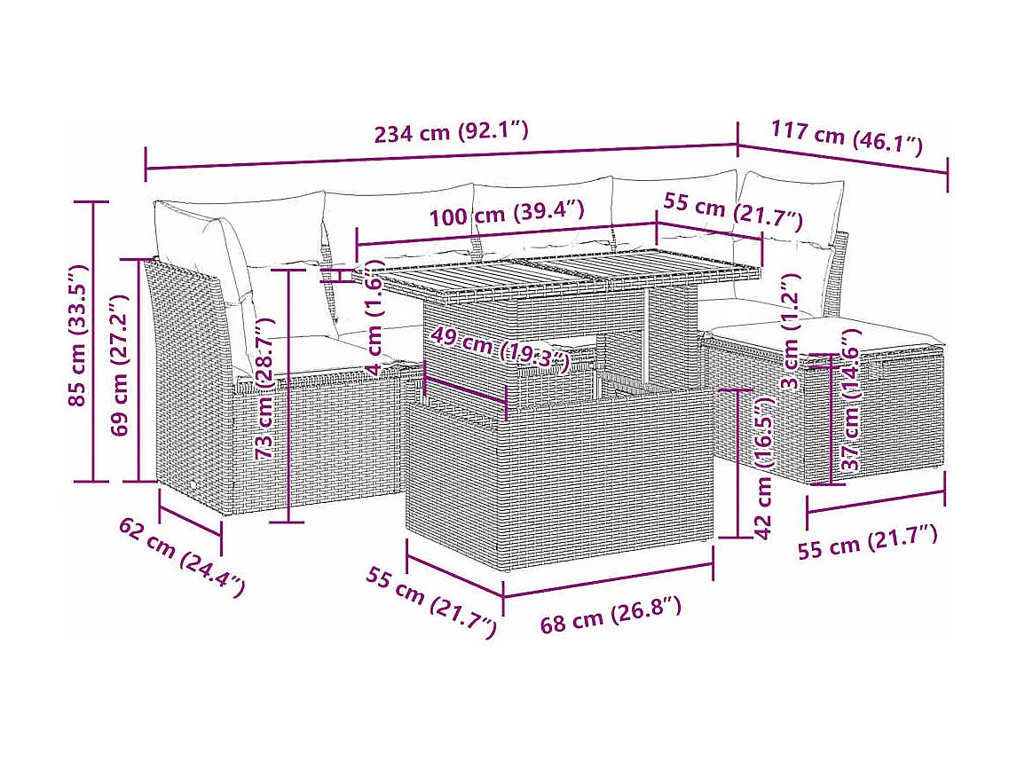 6-tlg. Garten-Sofagarnitur mit Kissen Schwarz Poly Rattan