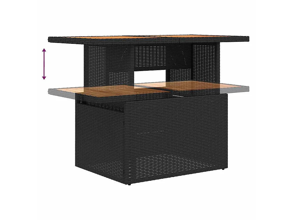 Salon de jardin 6 pcs avec coussins noir résine tressée acacia