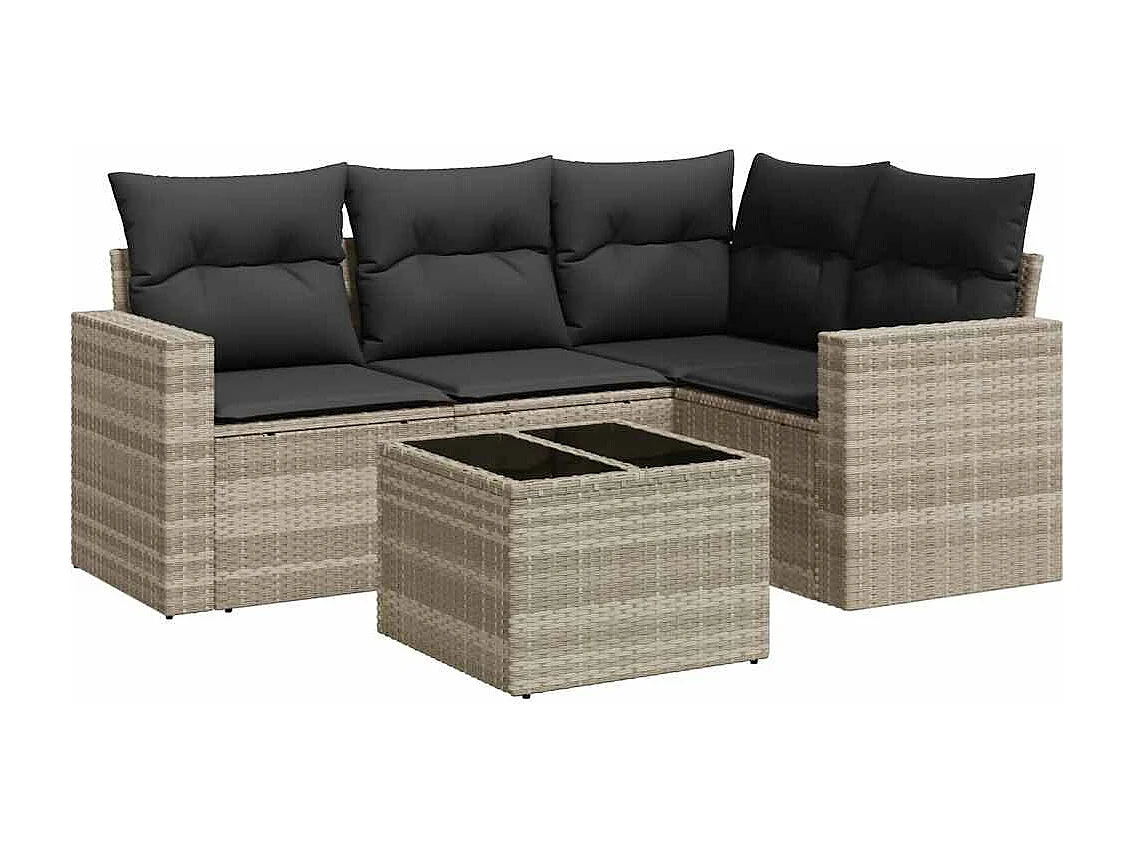 Salon de jardin 5 pcs avec coussins gris clair résine tressée