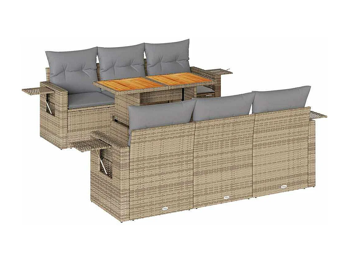 7-delige Loungeset met kussens poly rattan beige