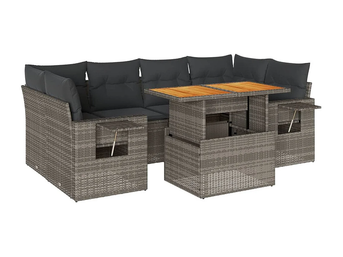 Set Divani da Giardino 7 pz con Cuscini Grigio in Polyrattan