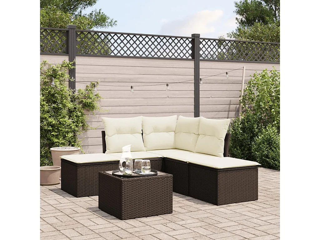 6-tlg. Garten-Sofagarnitur mit Kissen Braun Poly Rattan