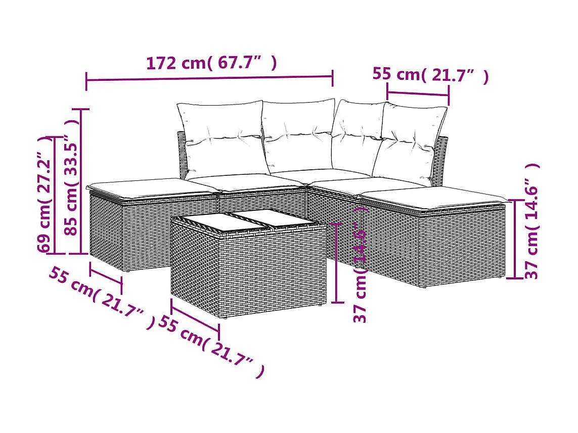 6-tlg. Garten-Sofagarnitur mit Kissen Braun Poly Rattan