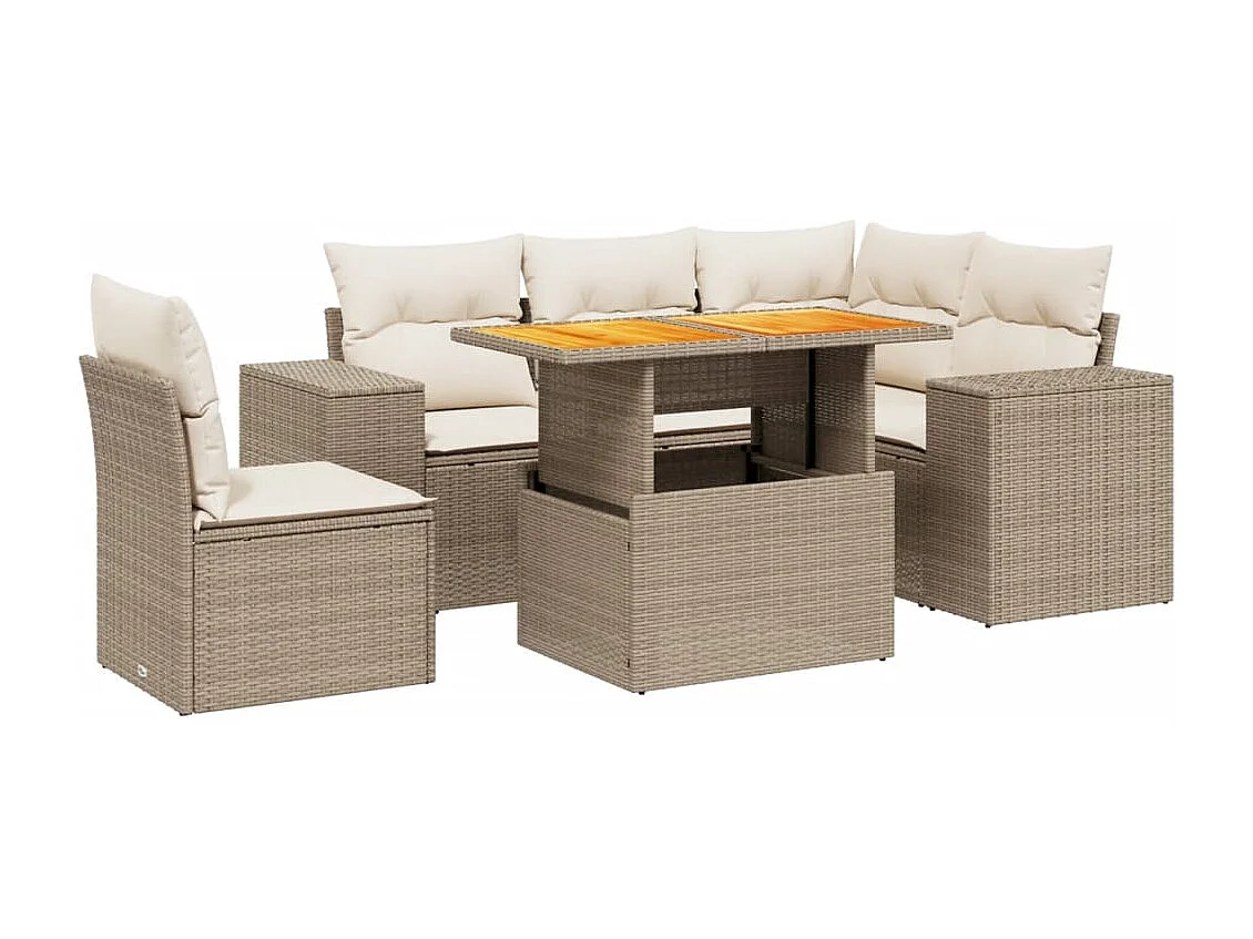 Set Divano da Giardino 6 pz con Cuscini Beige in Polyrattan