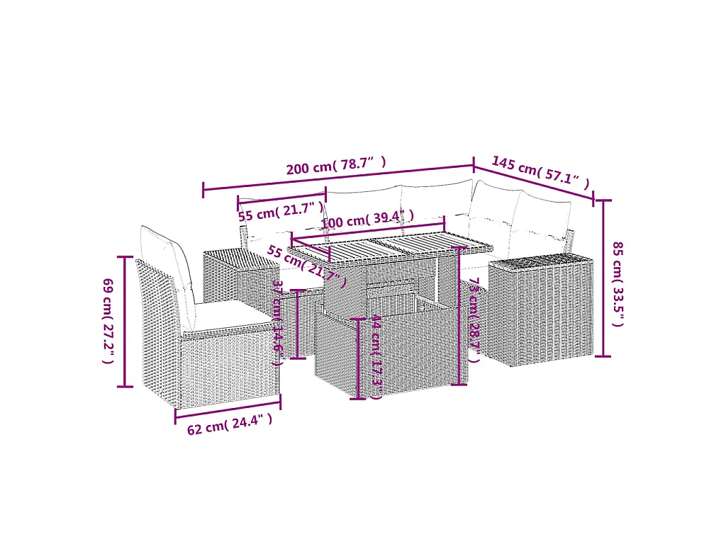 Set Divano da Giardino 6 pz con Cuscini Beige in Polyrattan